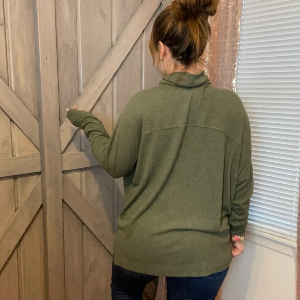 Aerie Forest Green Super Soft Slub Oversized Knit Long sleeve Top M - Picture 5 of 11